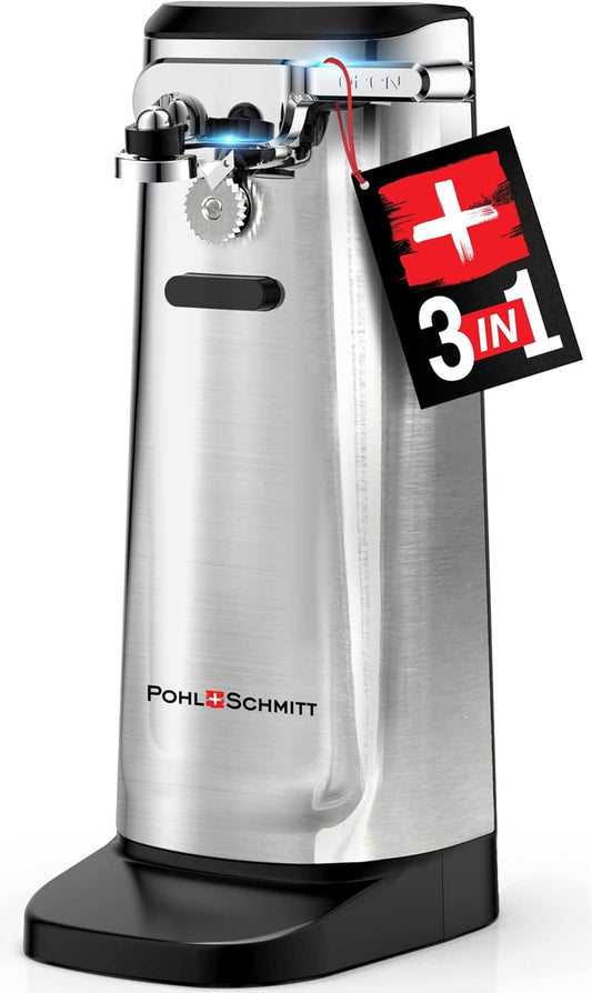 Electric Can Opener, Knife Sharpener & Bottle Opener | Easy Push Down Lever, Works with Standard And Pop-Top Cans, Durable Stainless Steel & ABS, Kitchen Essentials and Accessories