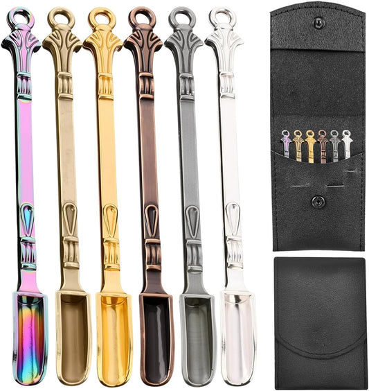 6 Pcs Mini Spoons with Storage Pouch for Medicine,Spice, Pendants,Keychains | MultiColor Tiny Spoons for Decorative Pendants Keychains, Great for DIY Crafts | Small Metal Shovel Spoons for Kitchen Spice