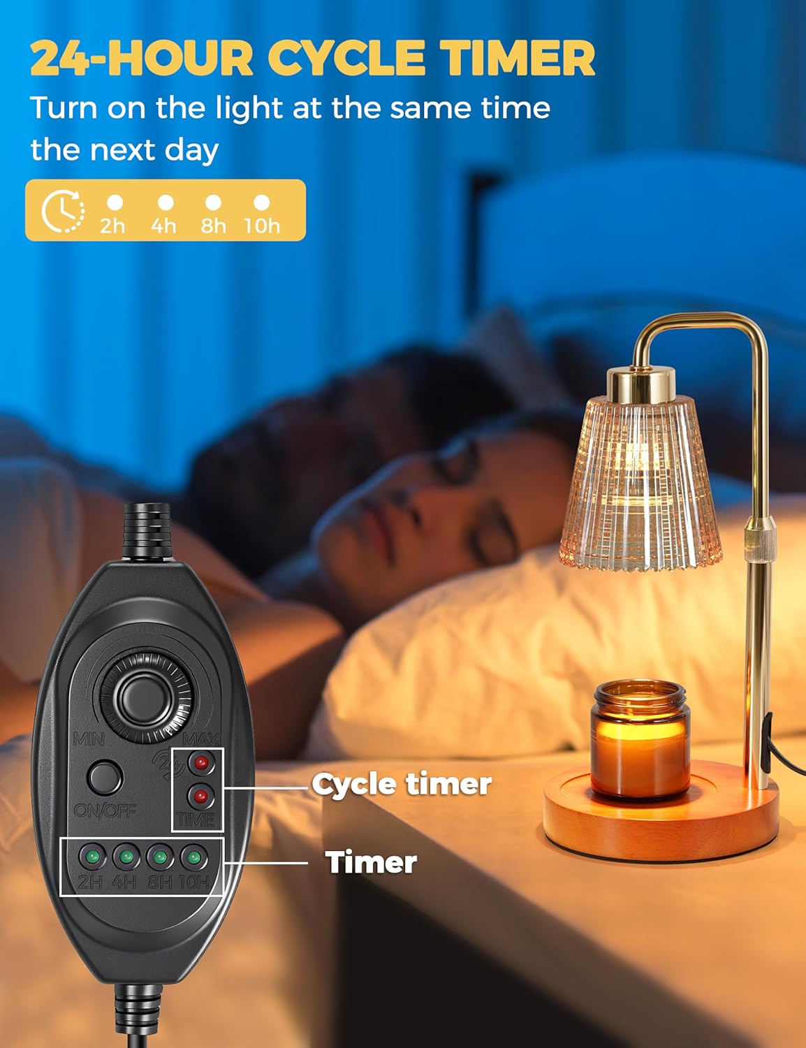 Candle Warmer Lamp with Cycle Timer, Birthday Gifts for Women Mom Her, House Warming Gifts New Home Room Decor, Wax Melt Warmer for Jar Candles with 2 Bulbs