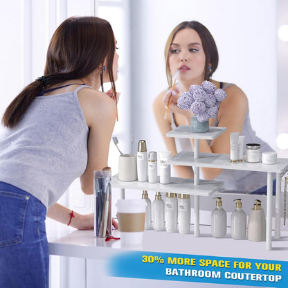 Kitchen Countertop Organizer 3-Tier Corner Shelf, Rustic Brown | Space-saving corner design organizes spices, skincare and toiletries on kitchen and bathroom counters.