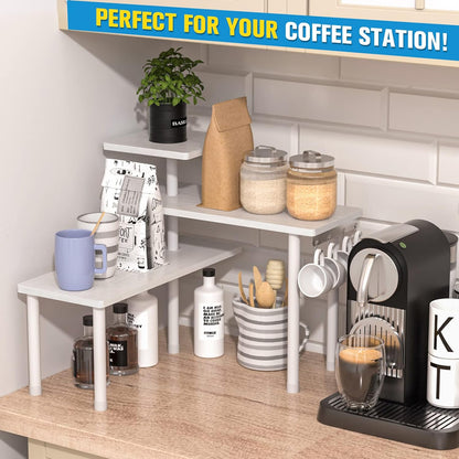 Kitchen Countertop Organizer 3-Tier Corner Shelf, Rustic Brown | Space-saving corner design organizes spices, skincare and toiletries on kitchen and bathroom counters.