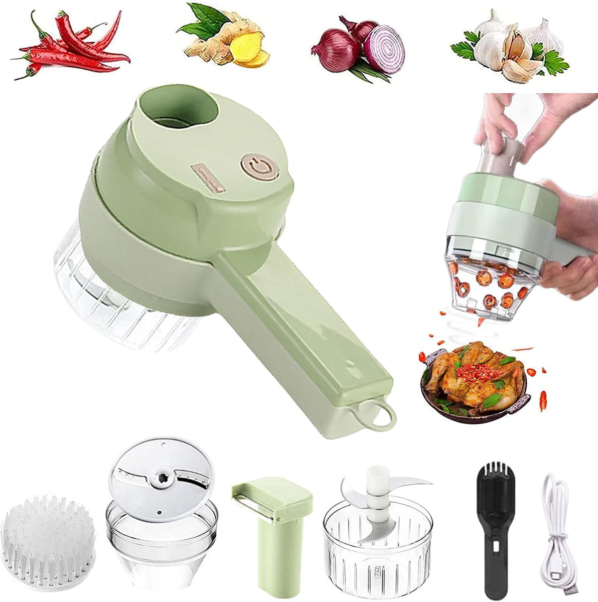 4 in 1 Electric Vegetable Cutter Set, Multifunctional Mini Electric Grinder