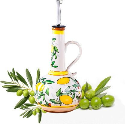 18 oz Ceramic Olive Oil Dispenser Bottle for Kitchen, Large Capacity Oli and Vinegar Cruet with Stainless Steel Spout, 540 ml Oil Container with Handle for Cooking Preventing, Vinegar Cruet