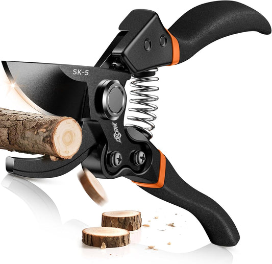 DECERK® 8.5" Professional Pruning Shears - Cuts 4X Easier with Ultra Sharp Japanese Steel Titanium Blade, Arthritis Friendly Garden Scissors & Plant Clippers, Effortlessly Prunes 3/4" Branches