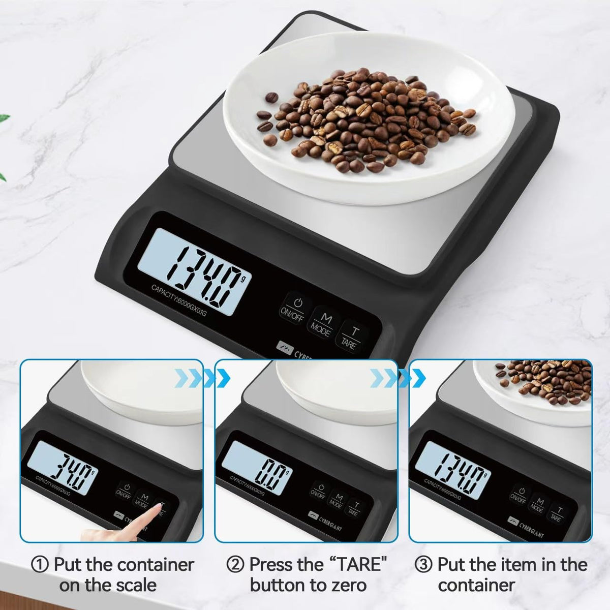 13lb/0.1g Precision Digital Food Scale - Meal Prep Kitchen Baking & Espresso Coffee - Gram Scale with Stainless Steel Platform & LCD Display