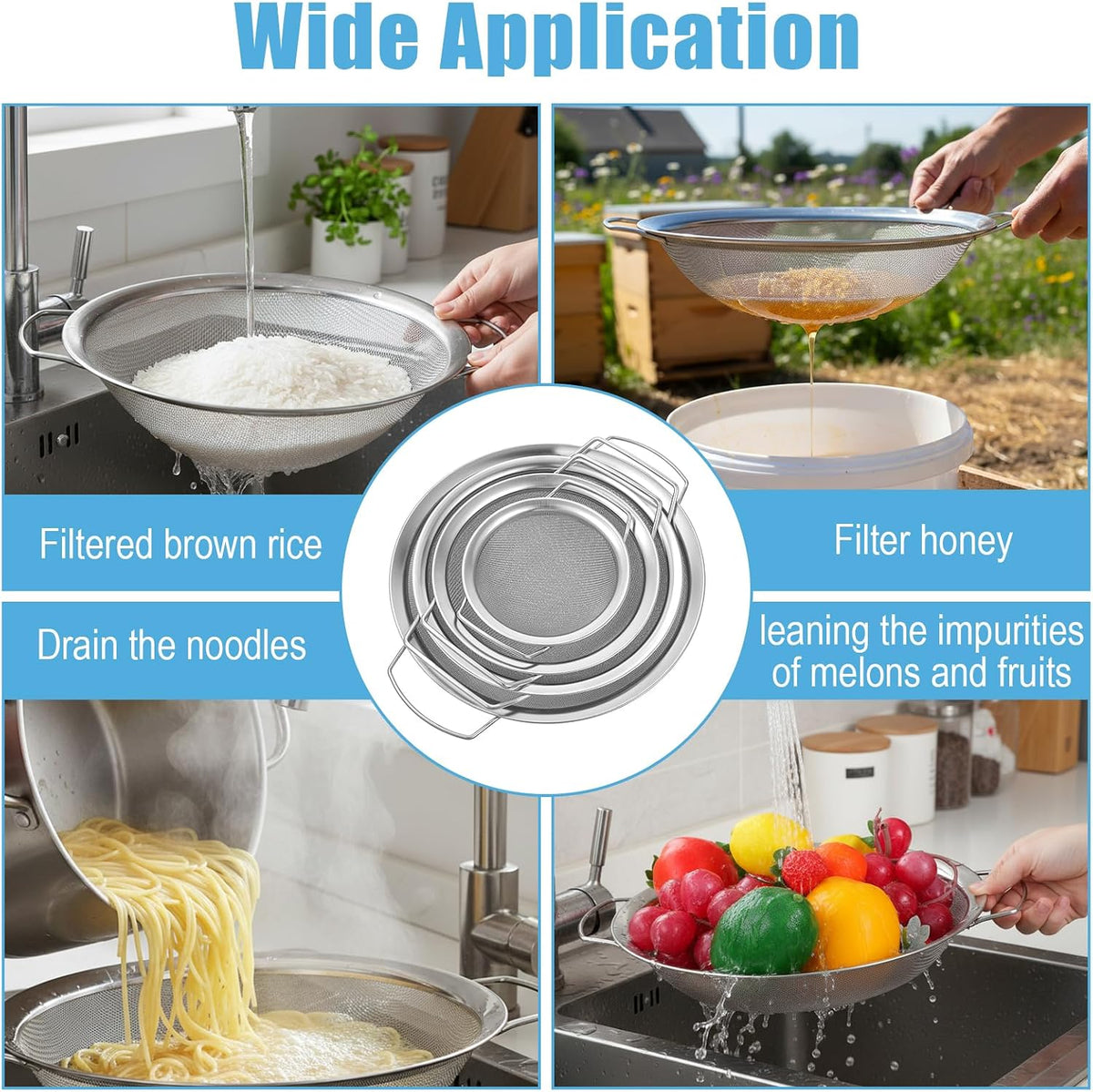 4pcs Paint Strainer Stainless Steel 60 Mesh Extra fine mesh Strainer strainers Fines meshs Large fine meshs strainers Fits 5 Gallon Paint Bucket Filter Tool Insert