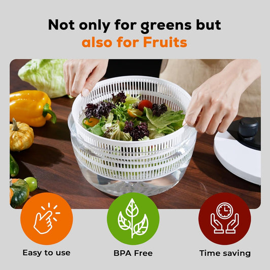 Large Salad Spinner – BPA-Free Vegetable & Fruit Dryer, Lettuce Spinner with Bowl and Colander