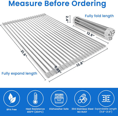 Roll Up Dish Drying Rack Over the Sink 12.5"-21.6" Expandable