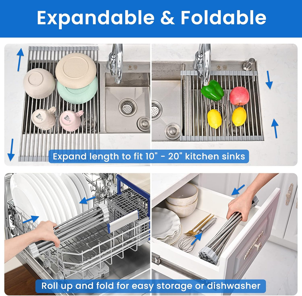 Roll Up Dish Drying Rack Over the Sink 12.5"-21.6" Expandable