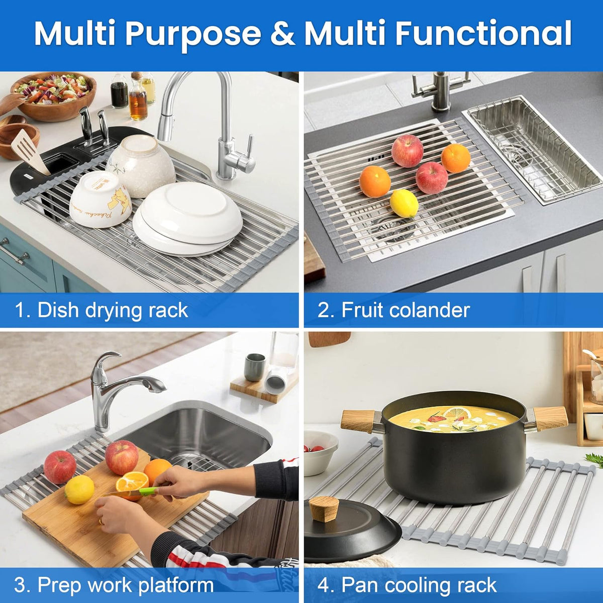 Roll Up Dish Drying Rack Over the Sink 12.5"-21.6" Expandable