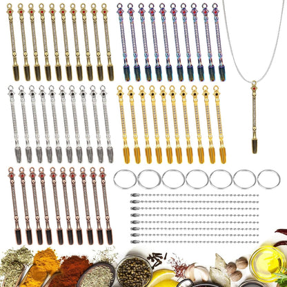 50 Pcs Mini Shovel Spoons with Plastic Box,Skull Rhinestone Tiny Spoons Keychains Necklace Set, Multicolor Metal Small Spoon for Measuring Pices,Herbs,Powder,Coffee,Sugar,Powder