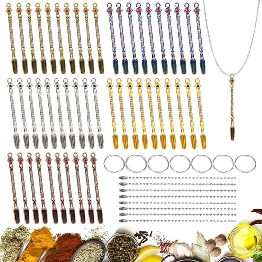 50 Pcs Mini Shovel Spoons with Plastic Box,Skull Rhinestone Tiny Spoons Keychains Necklace Set, Multicolor Metal Small Spoon for Measuring Pices,Herbs,Powder,Coffee,Sugar,Powder