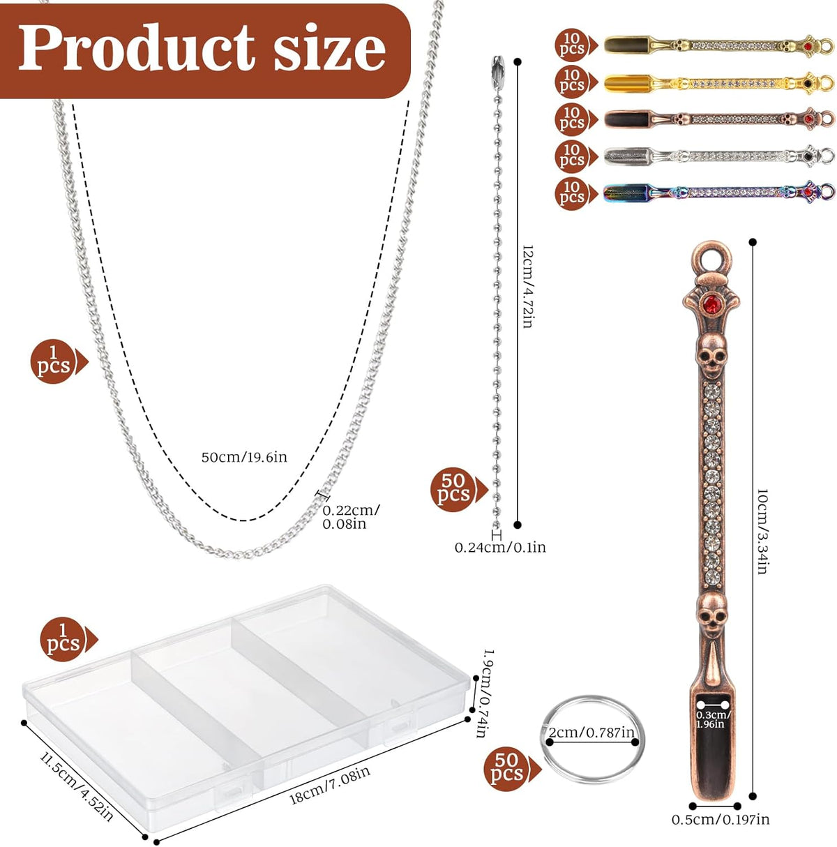 50 Pcs Mini Shovel Spoons with Plastic Box,Skull Rhinestone Tiny Spoons Keychains Necklace Set, Multicolor Metal Small Spoon for Measuring Pices,Herbs,Powder,Coffee,Sugar,Powder