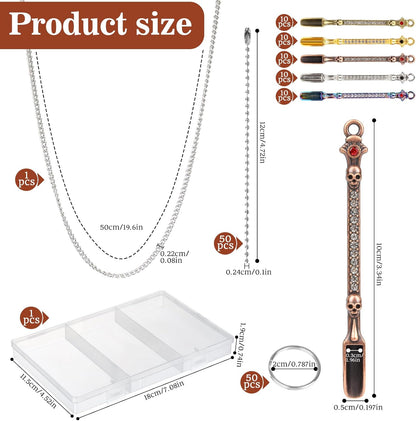 50 Pcs Mini Shovel Spoons with Plastic Box,Skull Rhinestone Tiny Spoons Keychains Necklace Set, Multicolor Metal Small Spoon for Measuring Pices,Herbs,Powder,Coffee,Sugar,Powder