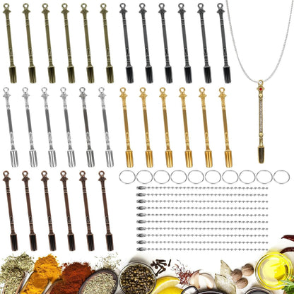 50 Pcs Mini Shovel Spoons with Plastic Box,Skull Rhinestone Tiny Spoons Keychains Necklace Set, Multicolor Metal Small Spoon for Measuring Pices,Herbs,Powder,Coffee,Sugar,Powder