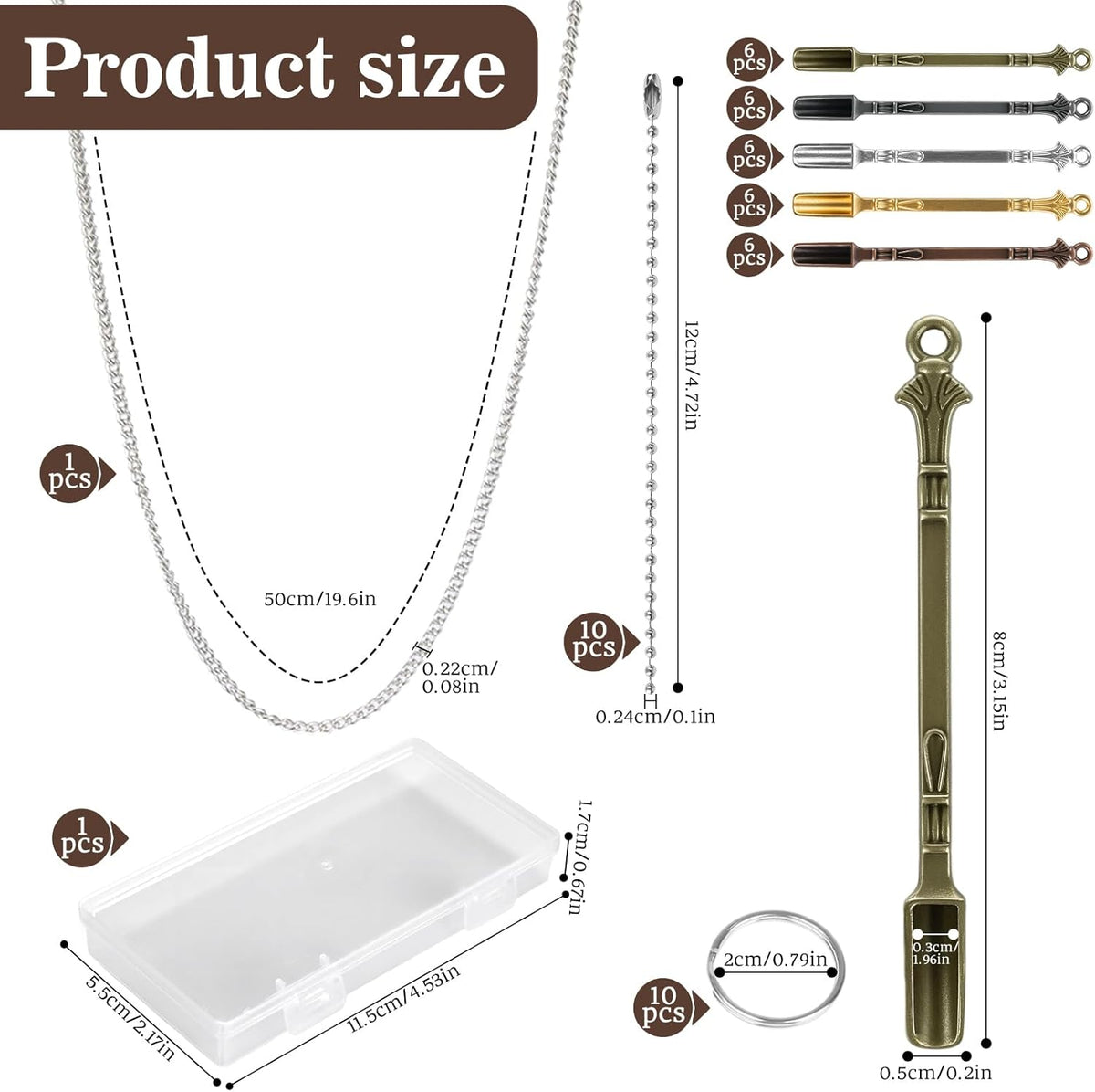 50 Pcs Mini Shovel Spoons with Plastic Box,Skull Rhinestone Tiny Spoons Keychains Necklace Set, Multicolor Metal Small Spoon for Measuring Pices,Herbs,Powder,Coffee,Sugar,Powder