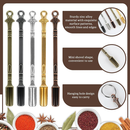 50 Pcs Mini Shovel Spoons with Plastic Box,Skull Rhinestone Tiny Spoons Keychains Necklace Set, Multicolor Metal Small Spoon for Measuring Pices,Herbs,Powder,Coffee,Sugar,Powder