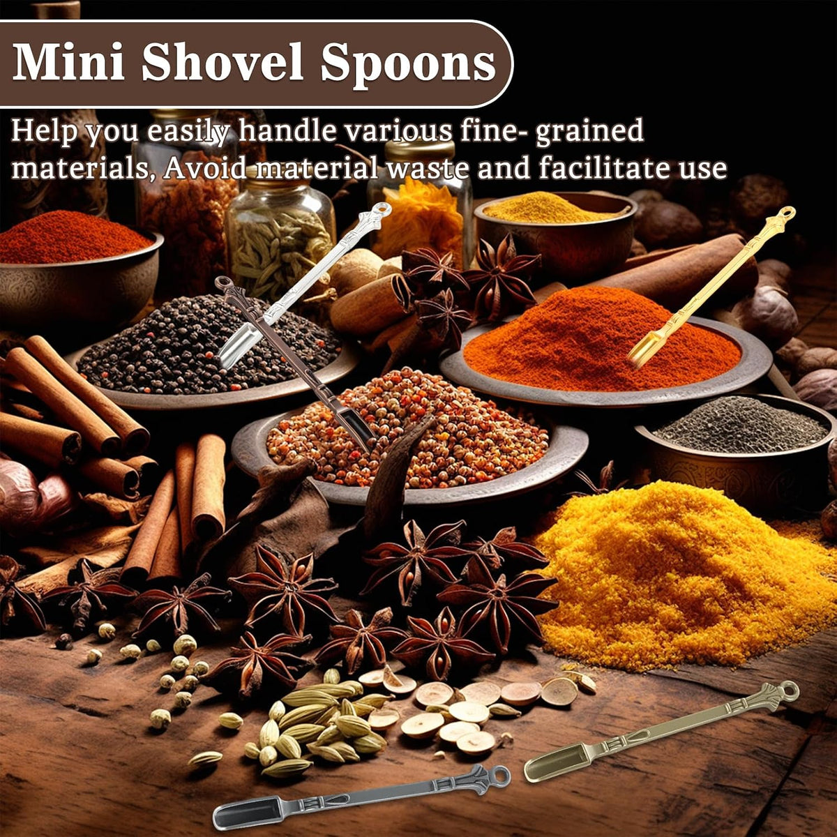 50 Pcs Mini Shovel Spoons with Plastic Box,Skull Rhinestone Tiny Spoons Keychains Necklace Set, Multicolor Metal Small Spoon for Measuring Pices,Herbs,Powder,Coffee,Sugar,Powder