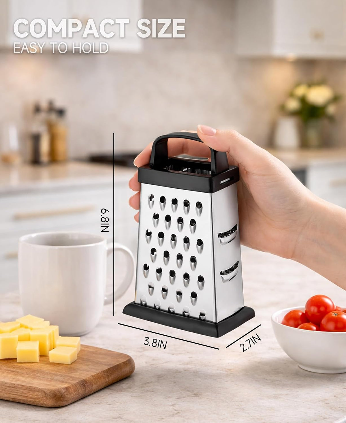 Cheese Grater, Small 4-Sided Box Grater, Stainless Steel