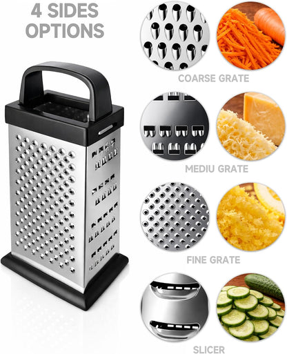 Cheese Grater, Small 4-Sided Box Grater, Stainless Steel