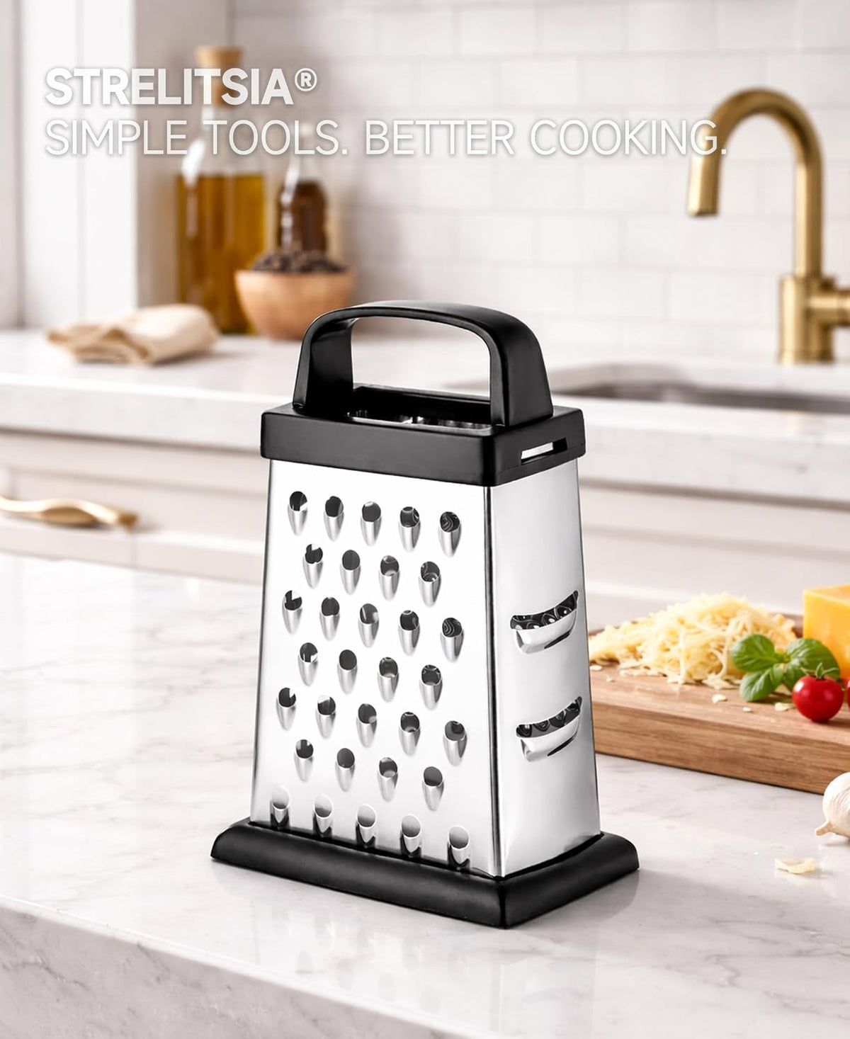 Cheese Grater, Small 4-Sided Box Grater, Stainless Steel