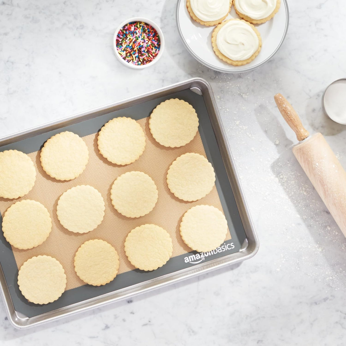 Silicone Rectangular Baking Mat, Non-Stick, Reusable, Dishwasher Safe, Food Safe, Heat Resistant, 16.5" x 11.6", Beige/Gray, 2-Pack
