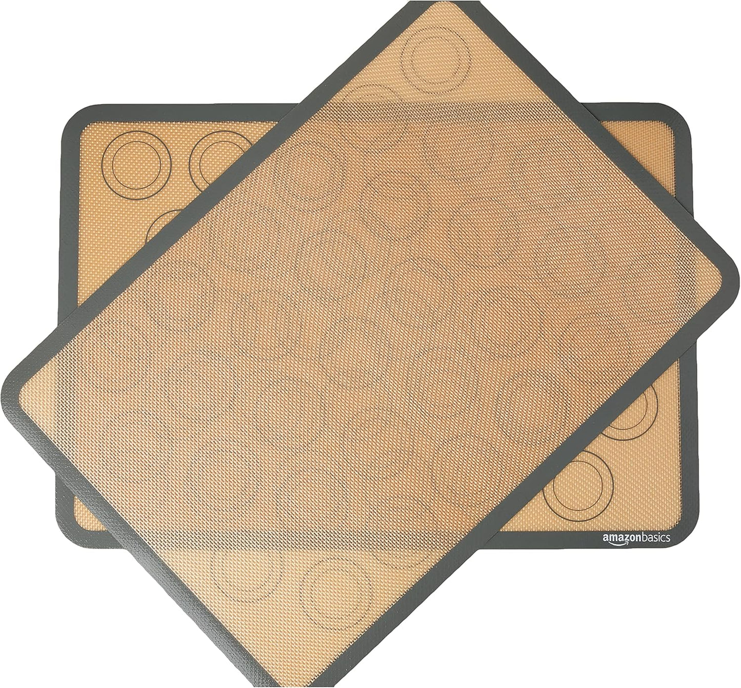 Silicone Rectangular Baking Mat, Non-Stick, Reusable, Dishwasher Safe, Food Safe, Heat Resistant, 16.5" x 11.6", Beige/Gray, 2-Pack