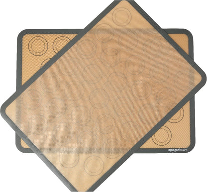 Silicone Rectangular Baking Mat, Non-Stick, Reusable, Dishwasher Safe, Food Safe, Heat Resistant, 16.5" x 11.6", Beige/Gray, 2-Pack
