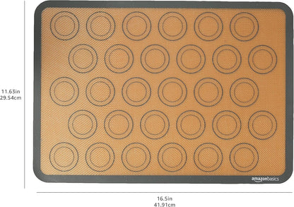 Silicone Rectangular Baking Mat, Non-Stick, Reusable, Dishwasher Safe, Food Safe, Heat Resistant, 16.5" x 11.6", Beige/Gray, 2-Pack