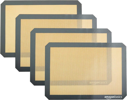 Silicone Rectangular Baking Mat, Non-Stick, Reusable, Dishwasher Safe, Food Safe, Heat Resistant, 16.5" x 11.6", Beige/Gray, 2-Pack