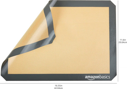 Silicone Rectangular Baking Mat, Non-Stick, Reusable, Dishwasher Safe, Food Safe, Heat Resistant, 16.5" x 11.6", Beige/Gray, 2-Pack
