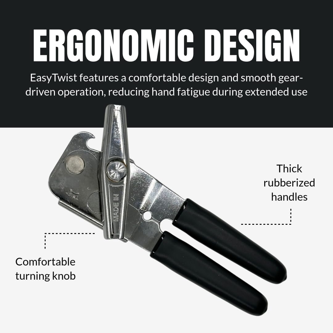 EasyTwist Heavy-Duty Swing Away Can Opener, Carbon Steel Cutting Blade