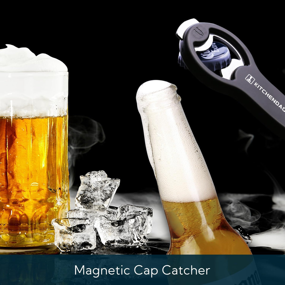 2 in 1 Magnetic Beer Bottle Opener for Fridge and RV with Cap Catcher - Pop Can Soda Can Opener, Stick to Refrigerator for Easy Storage with Magnet, Gift for Men Husband Father
