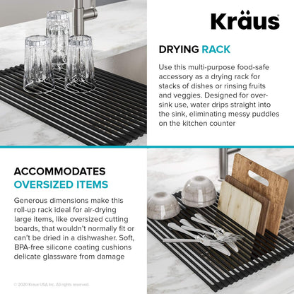 Multipurpose Over-Sink Roll-Up Dish Drying Rack, Colander and Trivet in Dark Grey, KRM-10DG