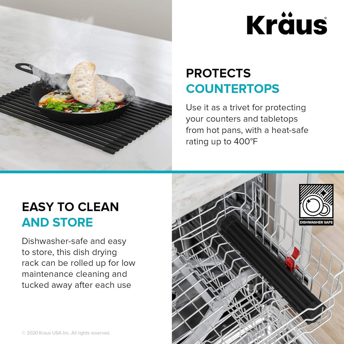 Multipurpose Over-Sink Roll-Up Dish Drying Rack, Colander and Trivet in Dark Grey, KRM-10DG