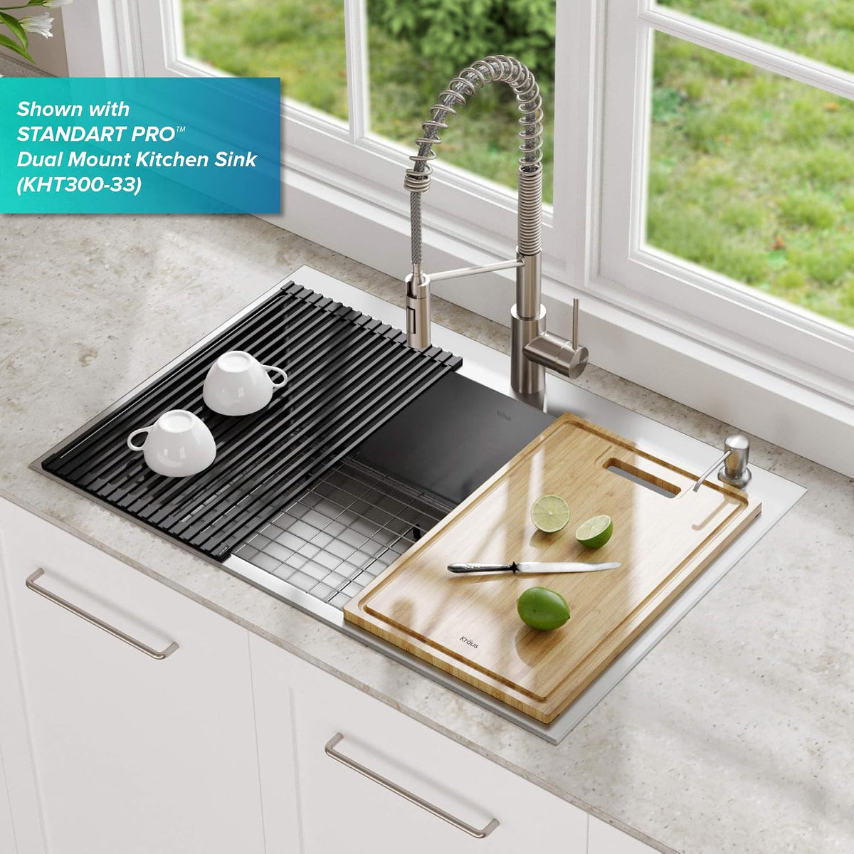 Multipurpose Over-Sink Roll-Up Dish Drying Rack, Colander and Trivet in Dark Grey, KRM-10DG