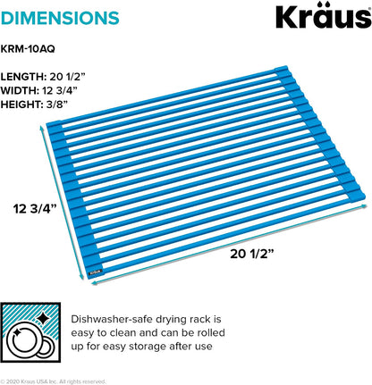 Multipurpose Over-Sink Roll-Up Dish Drying Rack, Colander and Trivet in Dark Grey, KRM-10DG