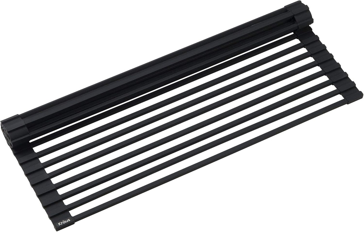 Multipurpose Over-Sink Roll-Up Dish Drying Rack, Colander and Trivet in Dark Grey, KRM-10DG