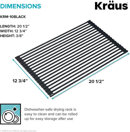 Multipurpose Over-Sink Roll-Up Dish Drying Rack, Colander and Trivet in Dark Grey, KRM-10DG
