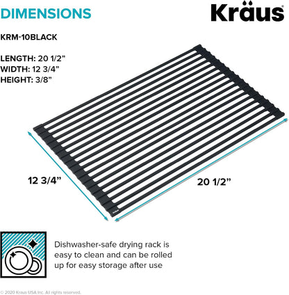 Multipurpose Over-Sink Roll-Up Dish Drying Rack, Colander and Trivet in Dark Grey, KRM-10DG