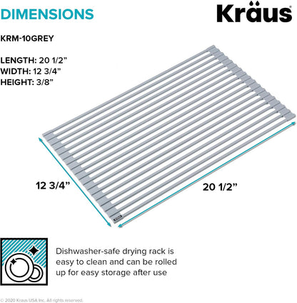 Multipurpose Over-Sink Roll-Up Dish Drying Rack, Colander and Trivet in Dark Grey, KRM-10DG
