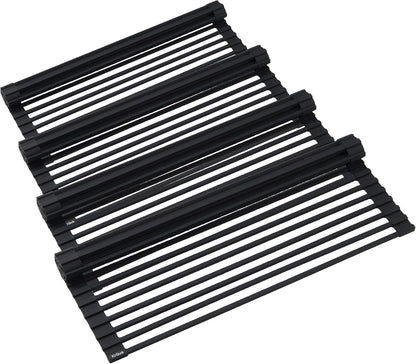 Multipurpose Over-Sink Roll-Up Dish Drying Rack, Colander and Trivet in Dark Grey, KRM-10DG