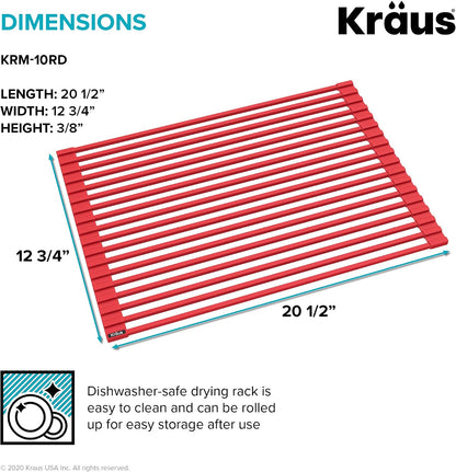 Multipurpose Over-Sink Roll-Up Dish Drying Rack, Colander and Trivet in Dark Grey, KRM-10DG