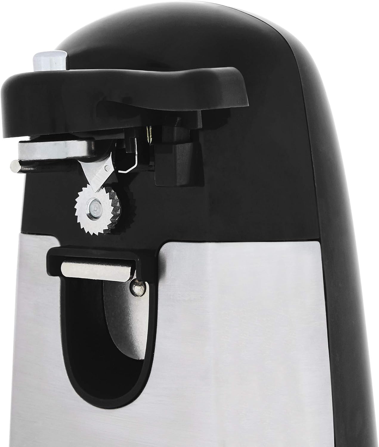 3-In-1 Electric Can Opener, Bottle Opener and Knife Sharpener with Stainless Steel Blade, Magnetic Lid Holder, Safe, Easy to Use, Powerful, Sleek Design, 50W, Black