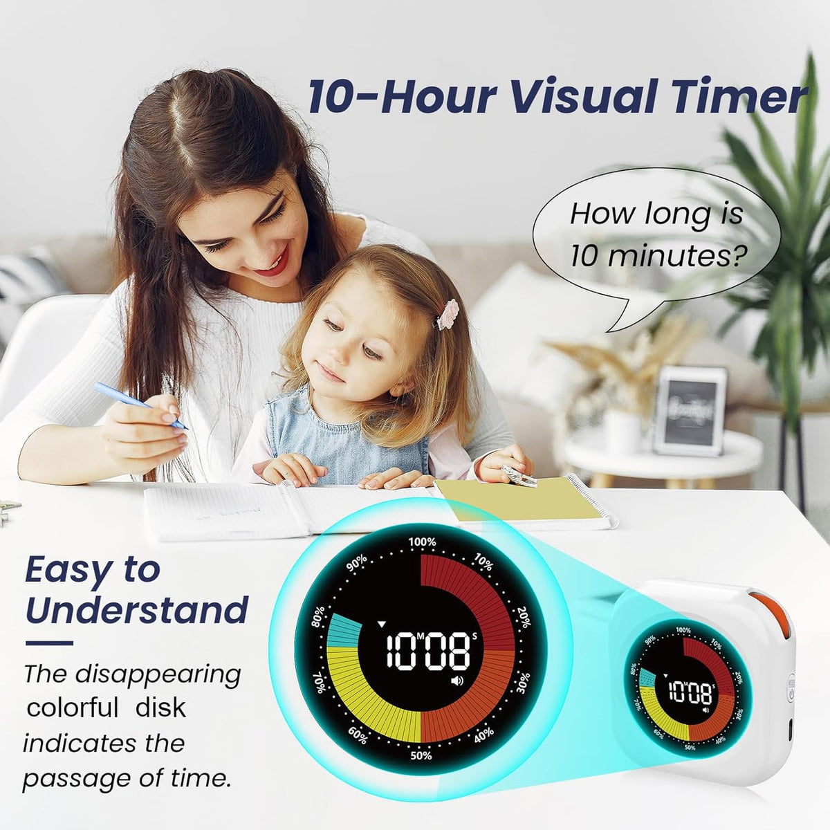 Visual Timer for Kids, Rechargeable 10-Hour Countdown/Up Timer