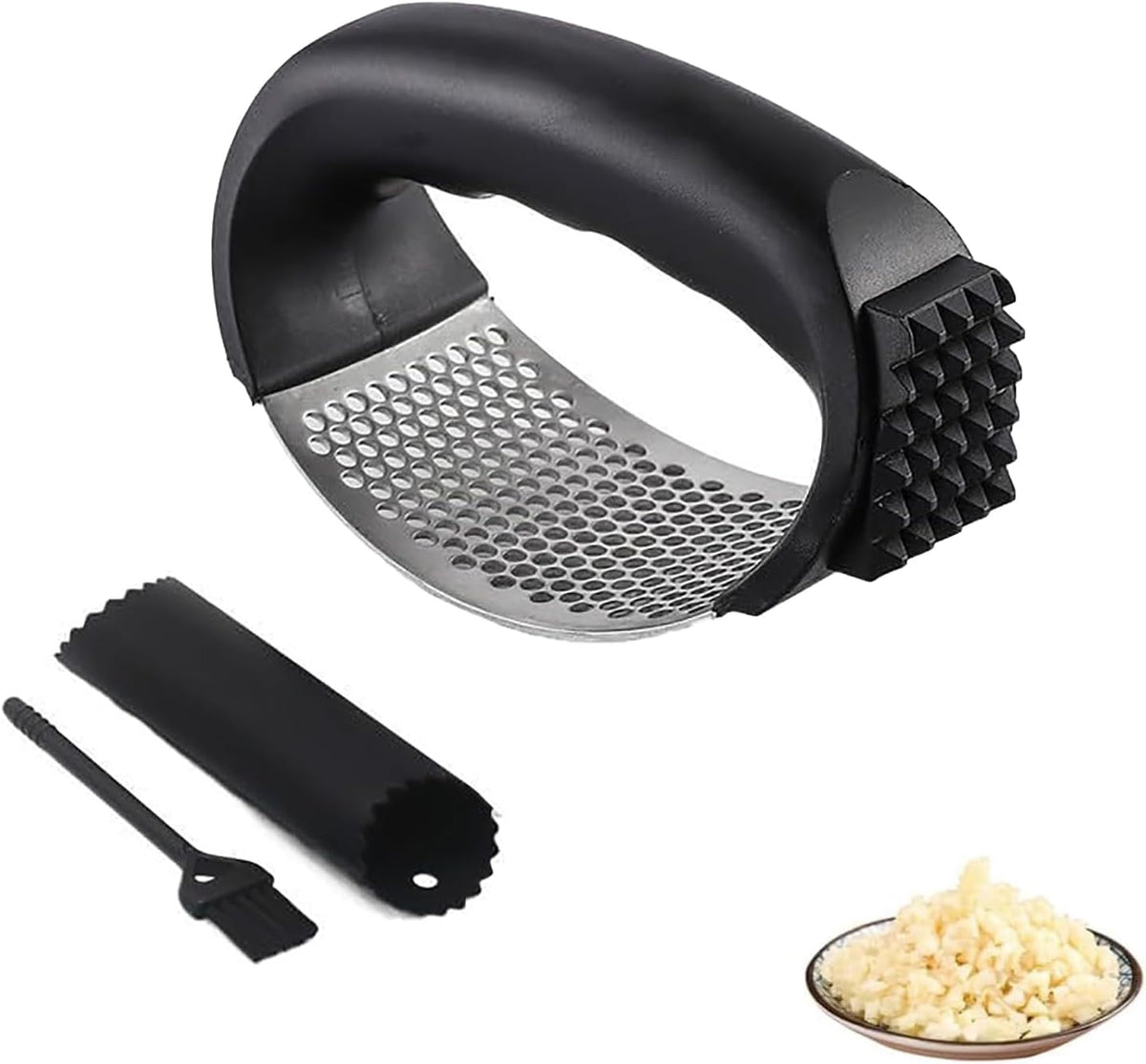 Stainless Steel Garlic Press,2026 New Upgraded Garlic Press Rocker,Garlic Crusher with Peeler and Cleaning Brush, Garlic Chopper for Crush Garlic Kitchen Gadgets. (Pink)