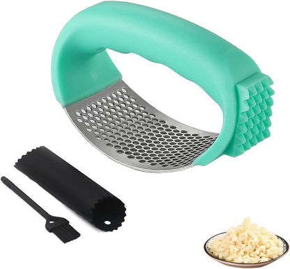 Stainless Steel Garlic Press,2026 New Upgraded Garlic Press Rocker,Garlic Crusher with Peeler and Cleaning Brush, Garlic Chopper for Crush Garlic Kitchen Gadgets. (Pink)