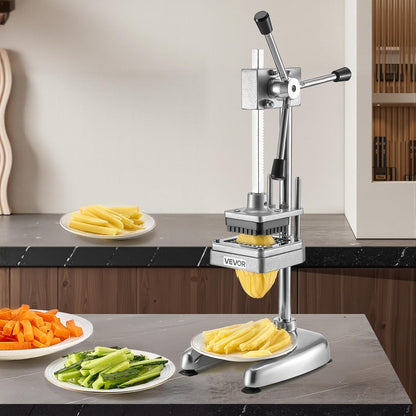 Commercial French Fry Cutter, Stainless Steel Vegetable Fruit Chopper with 3 Replacement Blades 1/2-Inch 3/8-Inch 1/4-Inch, Manual Potato Slicer Dicer for Restaurants & Home Kitchen