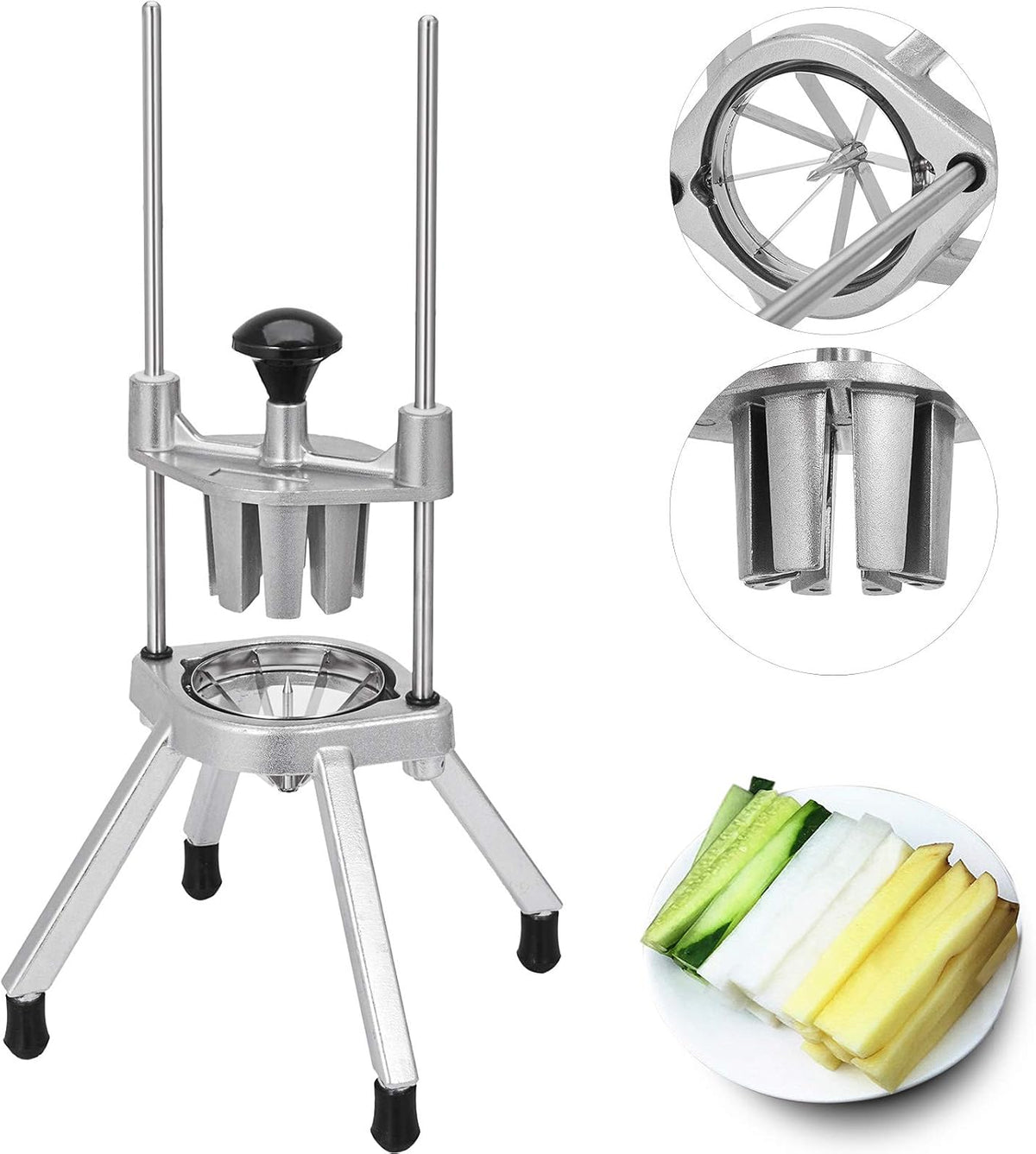 Commercial French Fry Cutter, Stainless Steel Vegetable Fruit Chopper with 3 Replacement Blades 1/2-Inch 3/8-Inch 1/4-Inch, Manual Potato Slicer Dicer for Restaurants & Home Kitchen
