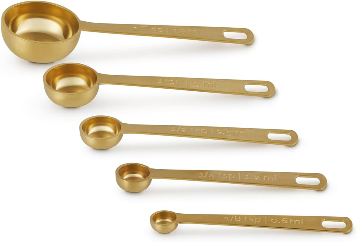 Stainless Steel Measuring Spoons, Gold Finish, Set of 5